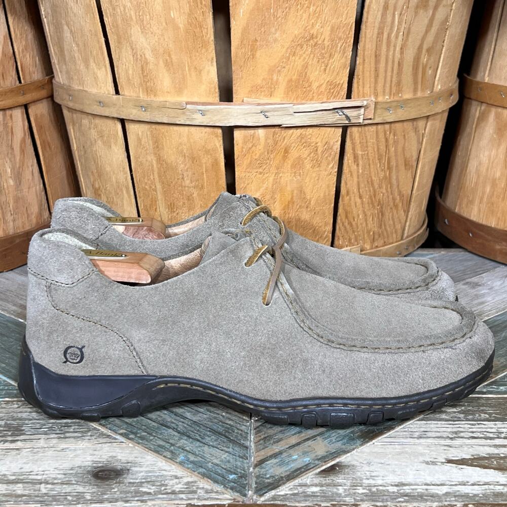 Born Handcrafted 2-Eye Tan Sand Suede Lace-Up Moc Toe Comfort Oxfords Mens 9.5